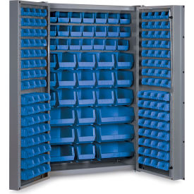 Global Industrial B1961824 Global Industrial™ Bin Cabinet Deep Door - 176 Blue Bins, 16 Ga All-Welded Cabinet 48 x 24 x 72 image.