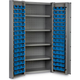 Global Industrial B1961819 Global Industrial™ Bin Cabinet Deep Door - 96 Blue Bins, 16 Ga. All-Welded Cabinet 36 x 24 x 72 image.