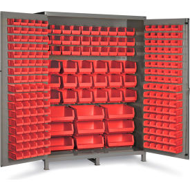 Global Industrial B1961796 Global Industrial™ Bin Cabinet Flush Door - 227 Red Bins, 16 Ga All-Welded Cabinet 60 x 24 x 84 image.