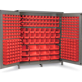 Global Industrial B1961807 Global Industrial™ Bin Cabinet Flush Door - 264 Red Bins, 16 Ga All-Welded Cabinet 72 x 24 x 84 image.