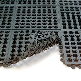 Tennesee Mat Co 572.58x3x3CFRBK Wearwell® 24/Seven® CFR Rubber Anti Fatigue Drainage Mat 5/8" Thick 3 x 3 Black image.