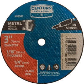 Century Drill & Tool 8305 Century Drill 08305 Cutting Wheel 3" x 1/4" Aluminum Oxide image.