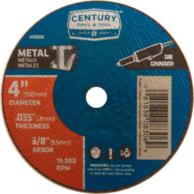 Century Drill & Tool 8306 Century Drill 08306 Cutting Wheel 4" x 3/8" Aluminum Oxide image.
