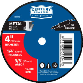 Century Drill & Tool 8324 Century Drill 08324 Grinding Wheel Bulk 4" x 3/8" Aluminum Oxide image.