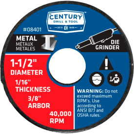 Century Drill & Tool 8401 Century Drill 08401 Cutting Wheel 3Pak 1-1/2" x 3/8" Aluminum Oxide image.
