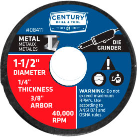 Century Drill & Tool 8411 Century Drill 08411 Grinding Wheel 3Pak 1-1/2" x 3/8" Aluminum Oxide image.