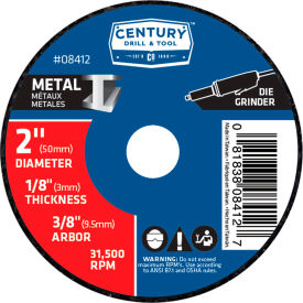Century Drill & Tool 8412 Century Drill 08412 Cutting Wheel 3Pak 2" x 1/8" Aluminum Oxide image.