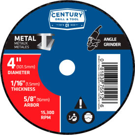 Century Drill & Tool 75512 Century Drill 075512 Cutting Wheel 4" x 5/8" Aluminum Oxide image.