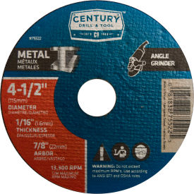 Century Drill & Tool 75522 Century Drill 75522 Cutting Wheel 4-1/2" x 7/8" Aluminum Oxide image.