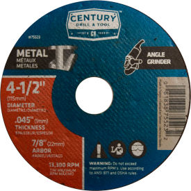 Century Drill & Tool 75523 Century Drill 75523 Cutting Wheel 4-1/2" x 7/8" Aluminum Oxide image.