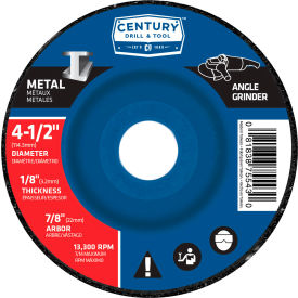 Century Drill & Tool 75543 Century Drill  75543  Depressed Center Grinding Wheel 4-1/2" x 7/8"  Type 27 Aluminum Oxide  image.