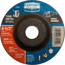 Century Drill & Tool 75552 Century Drill  75552  Depressed Center Grinding Wheel 4-1/2" x 7/8"  Type 27 Aluminum Oxide  image.