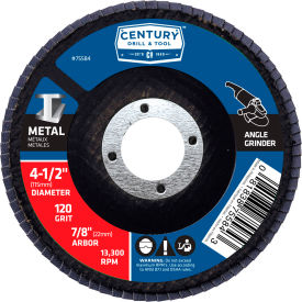 Century Drill & Tool 75584*****##* Century Drill 75584 Flap Disc 4-1/2" x 5/8" 120 Grit Zirconia image.