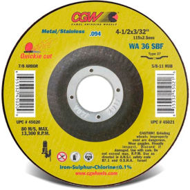 CGW Camel Grinding Wheels Inc. 45021 CGW Abrasives 45021 Cut-Off Wheel 4-1/2" x 5/8 - 11" 36 Grit Type 27 Aluminum Oxide image.