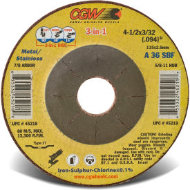 CGW Camel Grinding Wheels Inc. 45218 CGW Abrasives 45218 Depressed Center Wheel 4-1/2" x 3/32" x 7/8" 36 Grit T27 Aluminium Oxide image.