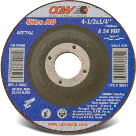 CGW Camel Grinding Wheels Inc. 35621 CGW Abrasives 35621 Depressed Center Wheel 4-1/2" x 1/4" x 5/8- 11 INT T27 24 Grit Aluminum Oxide image.