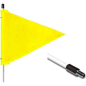 Justrite Safety Group FS8-T-Y 8 Heavy Duty Standard Threaded Hex Base Warning Whip w/o Light, 12x9" Yellow Triangle Flag image.