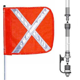 Justrite Safety Group FS8X-SPQD-O 8 Heavy Duty Split Pole Warning Whip w/o Light, 12"x11" Orange w/ X Rectangle Flag image.
