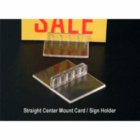 Clip Strip Corp. SCH-1 Straight Center Mount Sign/Card Holder, 2"W X 1-9/16"L, Crystal Clear Styrene image.