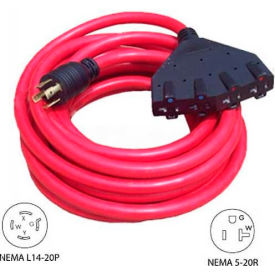 Conntek 20501 25 20A Generator Locking Extension Cord with NEMA L14-20P to 15/20R4 Red