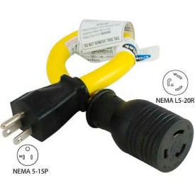 CONNTEK INTEGRATED SOLUTIONS INC P515L520 Conntek P515L520, 15 to 20-Amp Locking Generator Adapter with NEMA 5-15P to L5-20R, Yellow image.