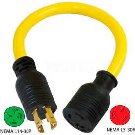 CONNTEK INTEGRATED SOLUTIONS INC PL1430L530 Conntek PL1430L530, 30 to 30-Amp Generator Locking Adapter with NEMA L14-30P to L5-30R, Yellow image.