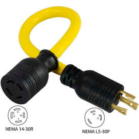 CONNTEK INTEGRATED SOLUTIONS INC PL530L1430 Conntek PL530L1430, 30 to 30-Amp Generator Locking Adapter with NEMA L5-30P to L14-30R, Yellow image.