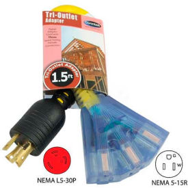 CONNTEK INTEGRATED SOLUTIONS INC WL530515 Conntek, WL530515,1.5-Feet 30-Amp Generator Tri-Outlet Locking Adapter with  NEMA L5-30P to 5-15R3 image.