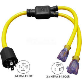 Conntek YL1420520S 3-Feet 20 to 20-Amp Generator Y Adapter with NEMA L14-20P to 5-15/20R2 Yellow