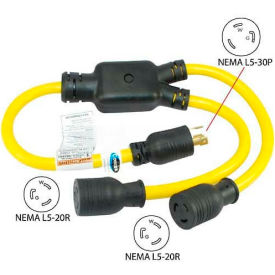 CONNTEK INTEGRATED SOLUTIONS INC YL530520 Conntek YL530520, 3, 30 to 20-Amp Generator Y Adapter with NEMA L5-30P to L5-20R2, Yellow image.
