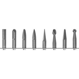 Greenfield Industries Inc. C17762 Cle-Line 1855 Right-Hand Spiral Bur, 8 Piece Set with 1/4 Set Size, SA-1, SC-1, SF-1 image.