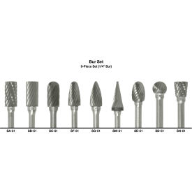 Greenfield Industries Inc. C17769 Cle-Line 1855 Double-Cut Bur, 9 Piece Set with 1/8 Shank and 1/4 Set Size image.