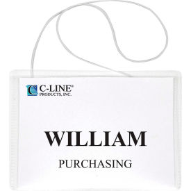 C-Line Products, Inc. 96043 C-Line® Hanging Style Name Badge with Elastic Cord, 4" x 3", Clear, 50/Box image.