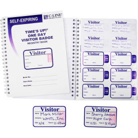 C-Line® Times Up Self-Expiring Visitor Badge with Registry Log 3"" x 2"" 150/Pack