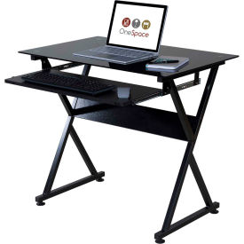 Comfort Products Inc 50-JN1205 OneSpace 50-JN1205 Ultramodern Glass Computer Desk, with Pull-Out Keyboard Tray, Black image.