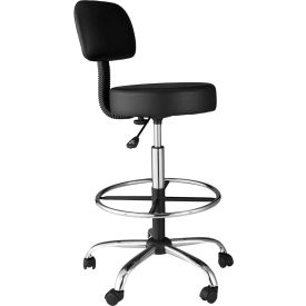 OneSpace Medical Drafting Stool with Back Cushion - Black