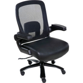 OneSpace Big and Tall Executive Office Chair - Leather with Mesh Back - Black - Taft Series