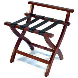 Central Specialties Ltd. - Csl 079MAH Premier Curved Wood High Back Luggage Rack, Mahogany, Black Straps, 3 Pack image.