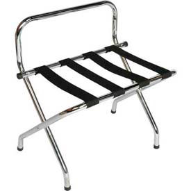 Central Specialties Ltd. - Csl 1055C-BL-1 High Back Chrome Luggage Rack with Black Straps, 1 Pack image.