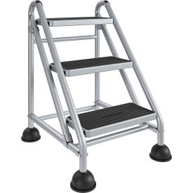 COSCO® 3 Step Commercial Rolling Step Ladder 26-9/16""L x 22-7/16""W x 31-1/8""H Gray/Blue