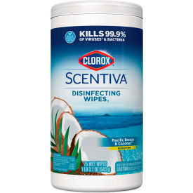 Clorox 60037CT Clorox® Scentiva Disinfecting Wipes, Pacific Breeze & Coconut, 75 Wipes/Canister, Pack of 6 image.