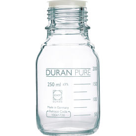 CP LAB SAFETY. 818013608 Duran® PURE Bottle Only, Clear Borosilicate Glass, GL45, 250ML, Case of 10 image.