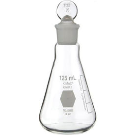 CP LAB SAFETY. 26600-125 Kimble® Kimax® Pennyhead Stopper Erlenmeyer Flasks, 125ML, Case of 12 image.