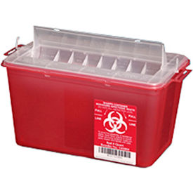 PPI 145004 Plasti-Products 145004 4-Quart Sharps Container, Horizontal Entry, Red, Case of 25 image.