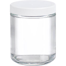 CP LAB SAFETY. W216905 Wheaton® 8 oz Glass Jars, Straight Side Clear, Poly Vinyl Liner, Case of 12 image.