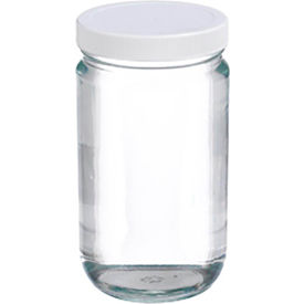 CP LAB SAFETY. W216907 Wheaton® 32 oz Glass Jars, Straight Side Clear, Poly Vinyl Liner, Case of 12 image.