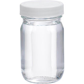 CP LAB SAFETY. W216924 Wheaton® 4 oz Clear Glass Wide Mouth Packer Bottles, Vinyl Lined PP Caps, Case of 24 image.
