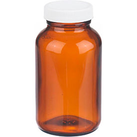 CP LAB SAFETY. W216942 Wheaton® 8 oz Amber Wide Mouth Packer Bottles, Vinyl Lined Caps, Case of 24 image.