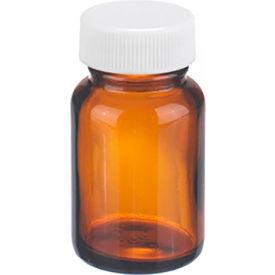 CP LAB SAFETY. W216945 Wheaton® 1 oz Amber Wide Mouth Packer Bottles, PP/PTFE Lined Caps, Case of 24 image.