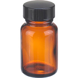 CP LAB SAFETY. W216951 Wheaton® 1 oz Amber Wide Mouth Packer Bottles with Cone Lined Caps, Case of 24 image.